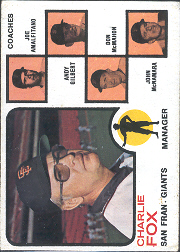 1973 Topps Baseball Cards      252A    Charlie Fox MG/Joe Amalfitano/Andy Gilbert/Don McMahon/John McNamara Orange Background